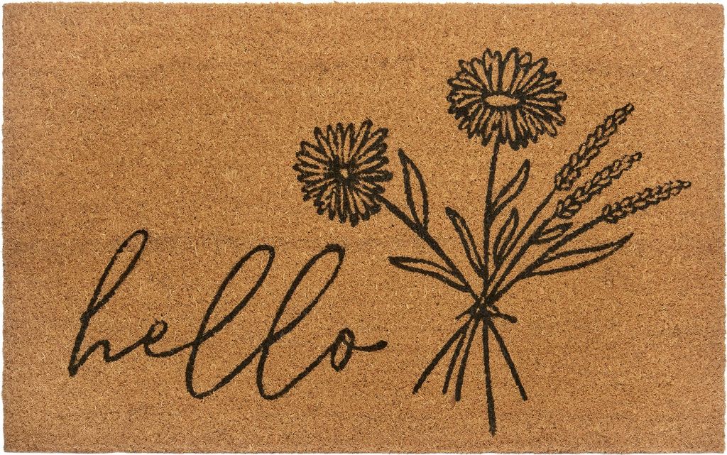 NYVI Fußmatte Kokos - Rutschfest, Wetterfest, für Innen und Außen - Schmutzfangmatte Kokosmatte - 45x75 cm Rechteckig - Hello Flowers