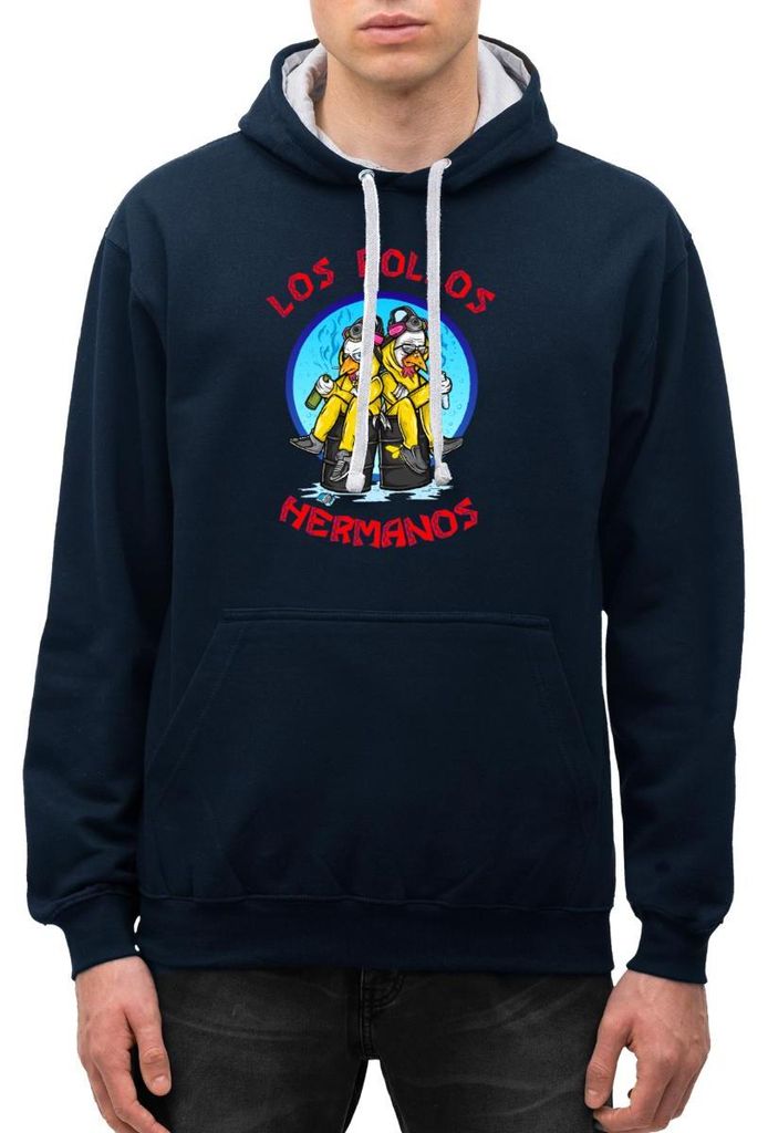 Spreadshirt Breaking Bad Los Pollos Hermanos White Pinkman Uni Kontrast Hoodie, XL, Navy/Grau meliert