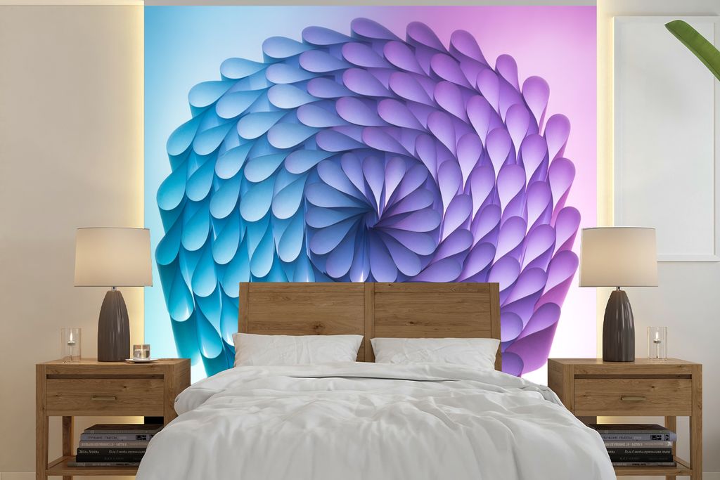 MuchoWow Fototapete für Wohnzimmer oder Schlafzimmer Wandtapete Vinyl Motivtapete Lila und blaues Papier Geometrie - 240x240 cm - Schlafzimmer-T...