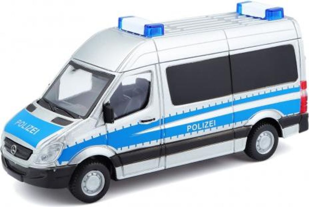 Bburago 18-32006P - Modellauto - Mercedes Sprinter Polizei (silber-blau, Maßstab 1:50)