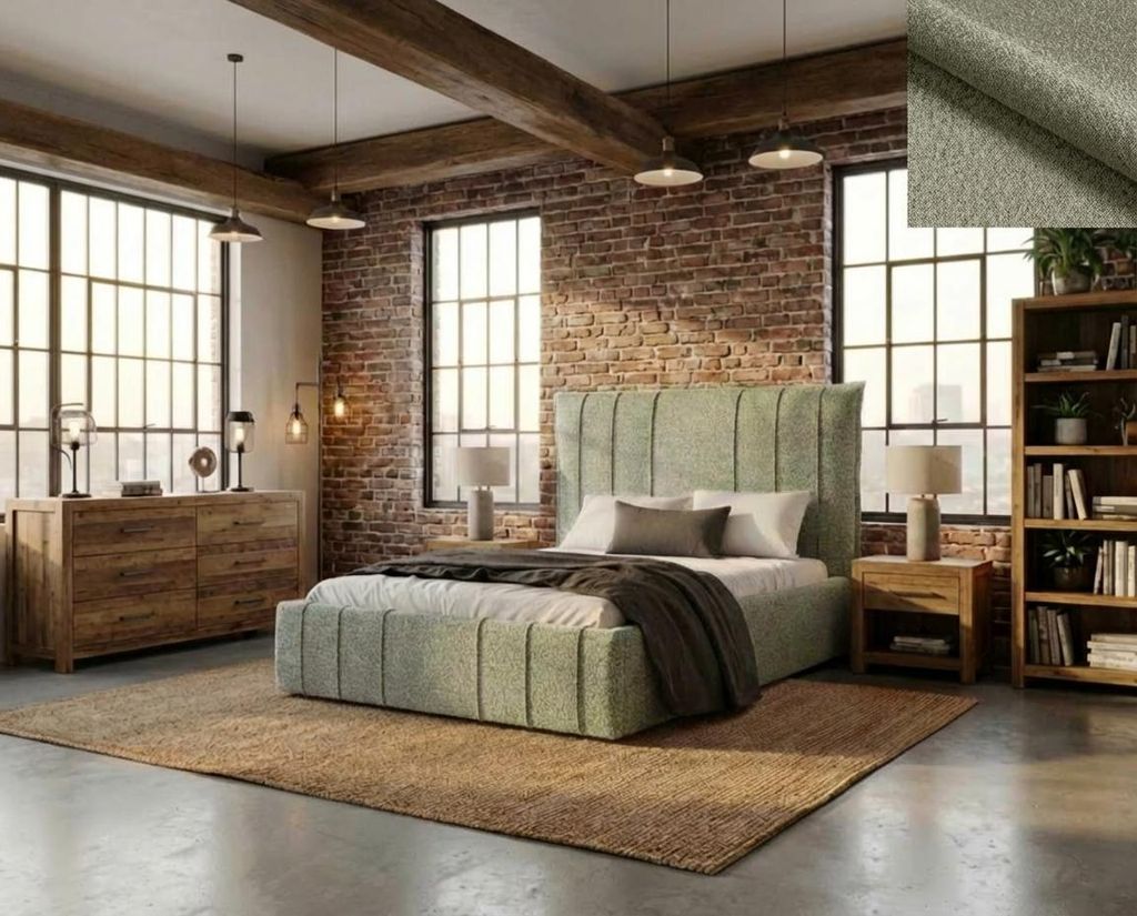 Polsterbett SANTI Nordelo aus Stoff LEGEND 4 Taupe, 200×200 cm, mit Bettkasten Metall-Lattenrost