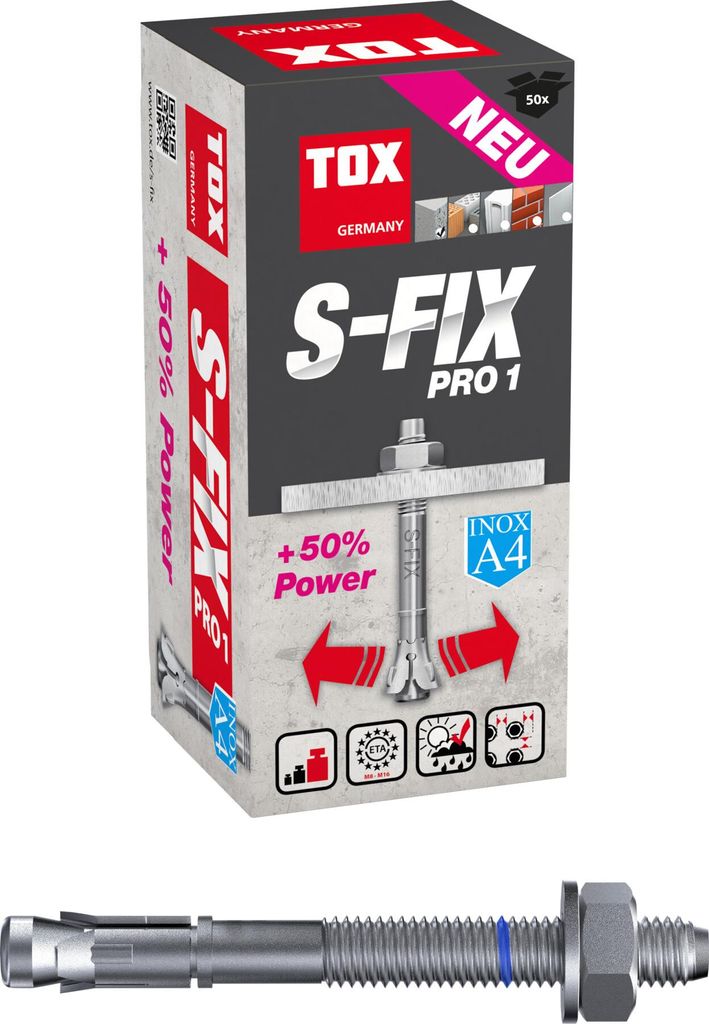 TOX Bolzenanker S-Fix Pro 1 A4 M8x90/25, 50 Stück, 040171081