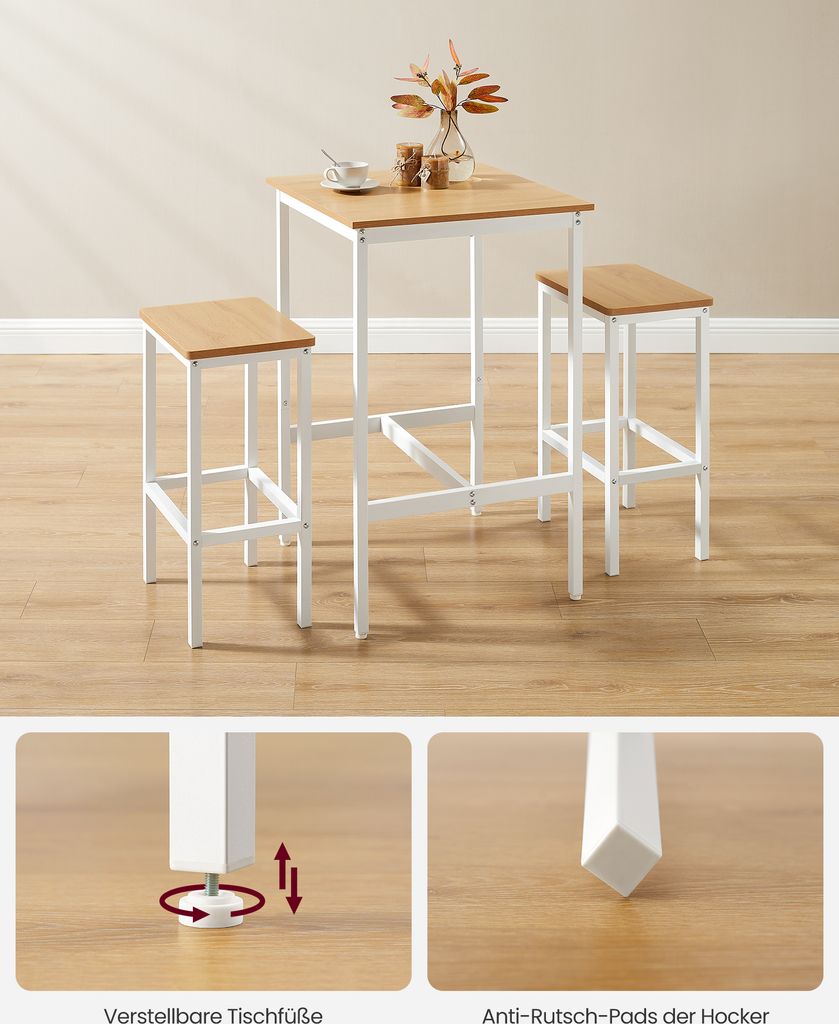 VASAGLE Bartisch-Set mit 2 Barhockern, 60 x 60 x 90 cm, Produktbild 5