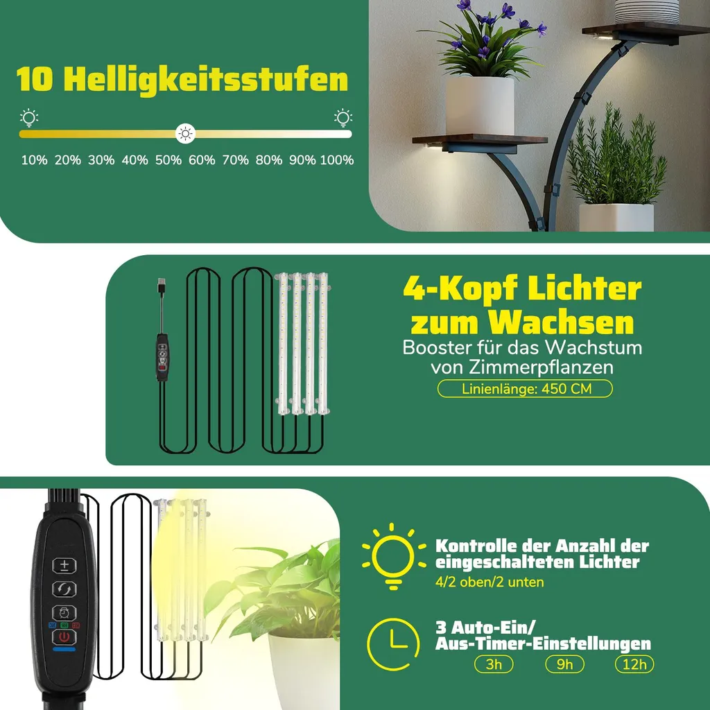 Étagère escalier à fleurs pour jardin d'intérieur avec lampes LED