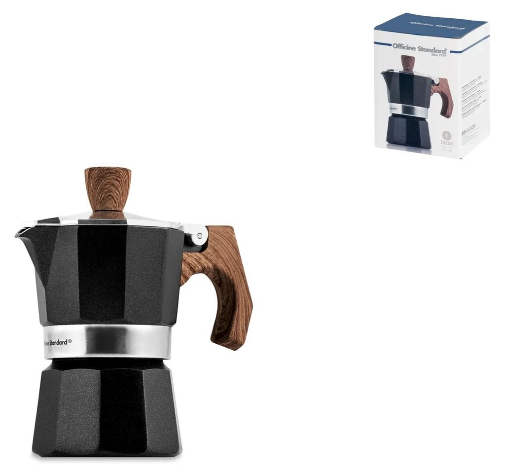 Officine Standard 602567 Kaffeemaschine, Aluminium, Griff in Holzoptik, 1 Tasse, 1 Tassen