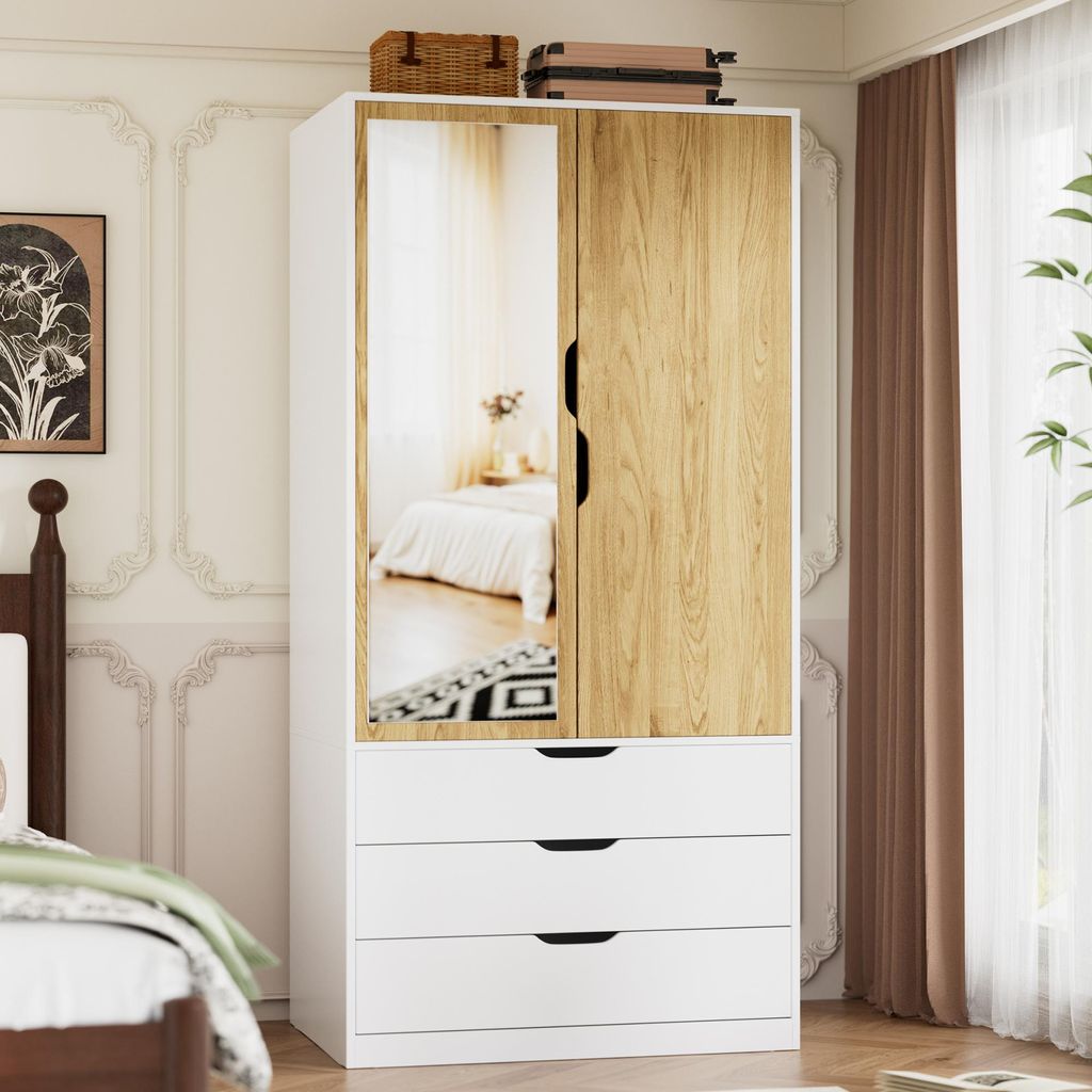 Kleiderschrank 2-türig mit Spiegel & Sensorlicht | Inkl. 3 Produktbild 