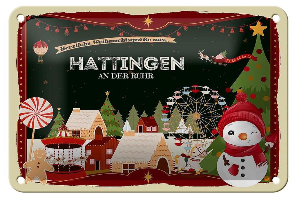 Blechschild Weihnachten Grüße HATTINGEN AN DER RUHR Geschenk 18x12cm