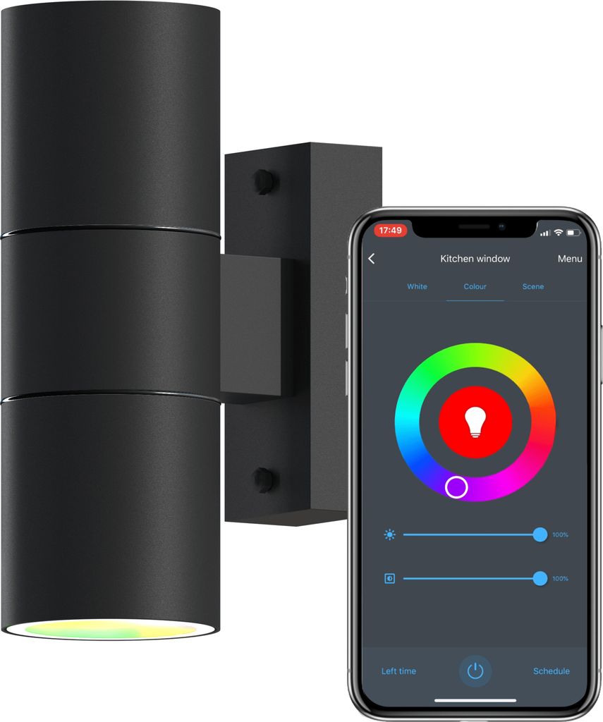 Calex Smart Outdoor LED Wandleuchte, 2×GU10, Up & Downlight, zylindrische Form, RGB-Farben & kalt- bis warmweiß Licht, dimmbar, wasserdicht, WLAN...
