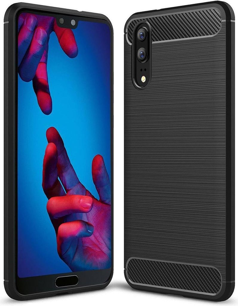 Conie Silikon Schutzhülle für Huawei P20 Tasche Case Cover Bumper TPU Carbon Look Hülle in Schwarz