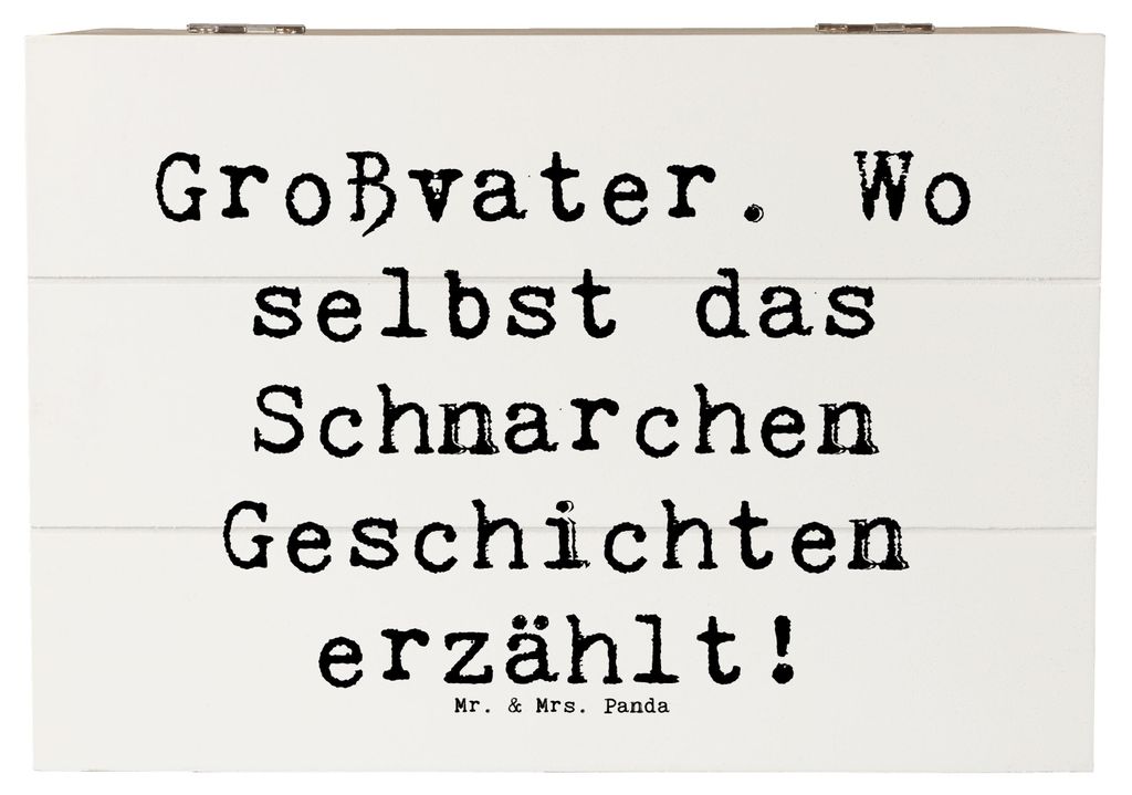 Mr. & Mrs. Panda Truhe Spruch Großvater Geschichten 22 x 15 cm - Weiß - Geschenk, fotobox, einzigartige Designs, für, Holzkiste mit Deckel, Hand...