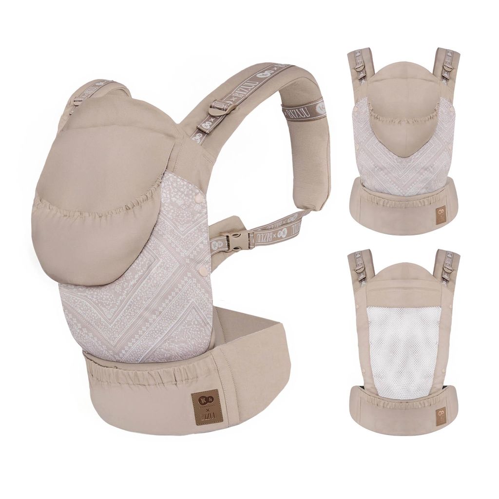 Kinderkraft HUGGY – ergonomische Babytrage bis 20 kg, ab 3 Monaten, verstellbar, atmungsaktive Baumwolle, M-Position, Bauch- und Rückentrage, Beige