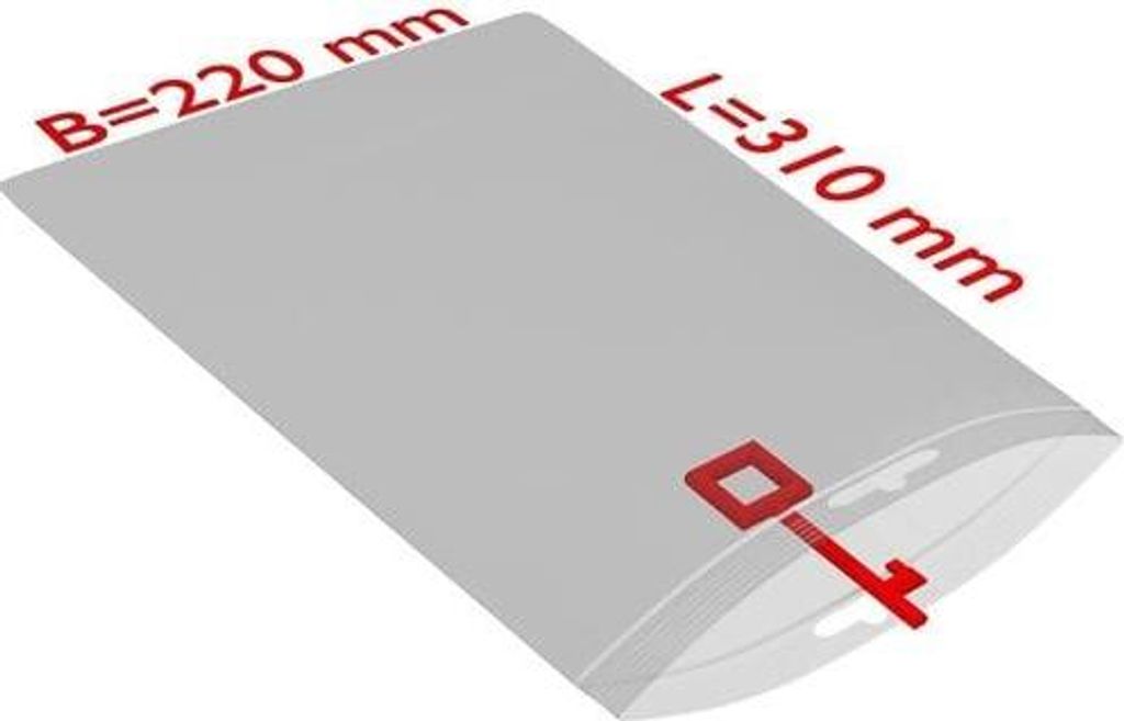Druckverschlussbeutel m.Eurolochung Maße 220x310mm S.50μ PE transparent TRANSPAK