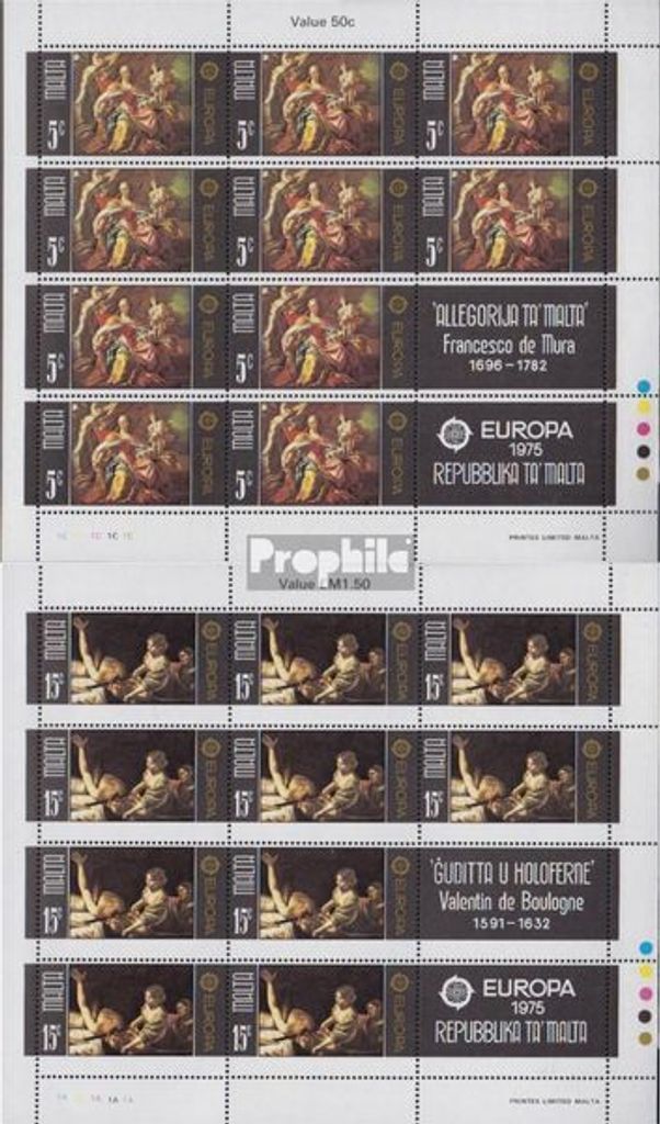 Briefmarken Malta 1975 Mi 512Klb-513Klb Kleinbögen (kompl.Ausg.) postfrisch Gemälde