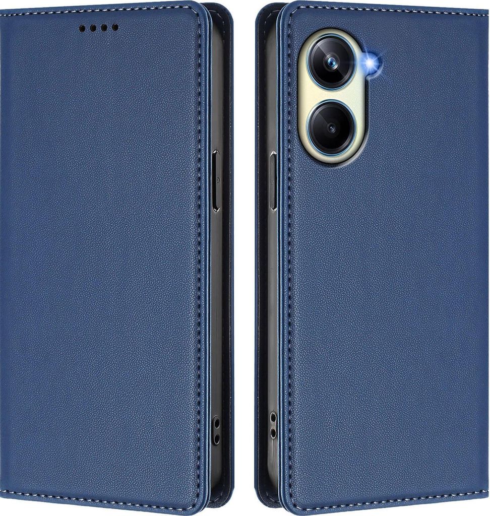 Handyhülle für Realme 10 Pro 5G, Kunstleder Klapphülle Stoßfeste Magnetische Hülle mit Ständer Dunkelblau