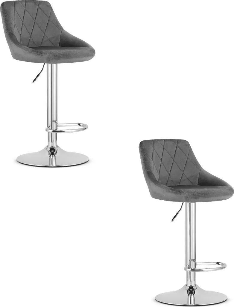 Sgabello KAST Velluto Grigio Set da 2: Eleganza Cromata per il Tuo Home Bar