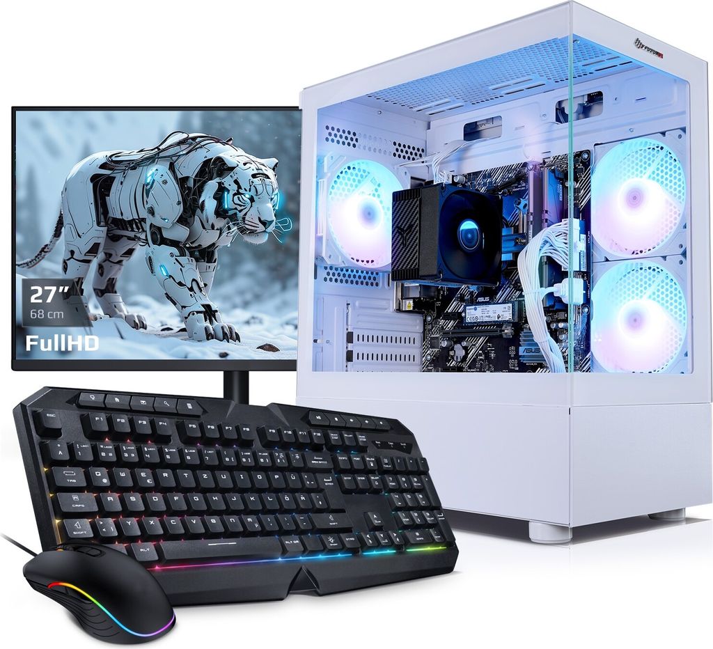kiebel.de PC Set Gaming mit 27 Zoll TFT Invader XS VIII AMD Ryzen 7 8700G, 32GB DDR5, AMD Vega Grafik, 2TB SSD, Windows 11, Komplettsystem Gaming