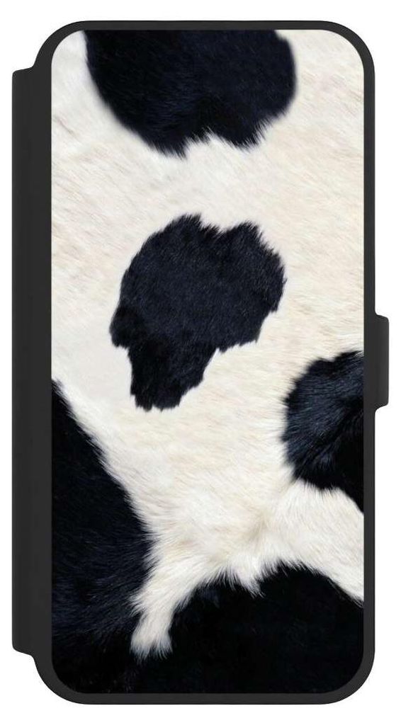 NIVOCASE Klapphülle für Apple iPhone 16 Pro Max Handyhülle aus Kunst Leder NIVOflip schwarz Animal-Look Animalprint Kuhfell
