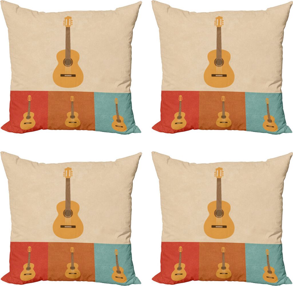 ABAKUHAUS Gitarre Kissenbezug Set (4 Stück), Akustische Gitarren Retro, Moderner Doppelseitiger Digitaldruck, 60 cm x 60 cm, Mehrfarbig