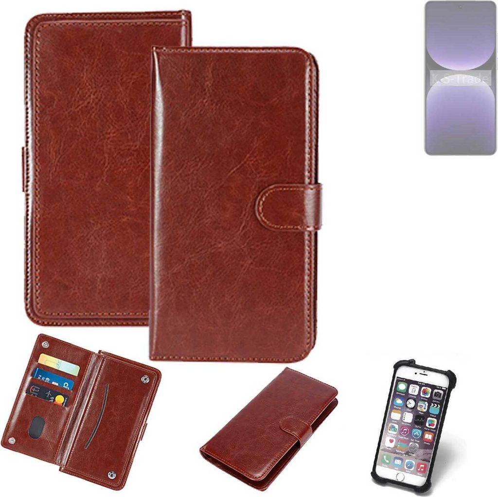 K-S-Trade 360° Hülle kompatibel mit Realme GT7 Pro braun Kunstleder Case BookCase WalletCase Kunstlederederhülle Handyhülle, Rundumschutz Bumper