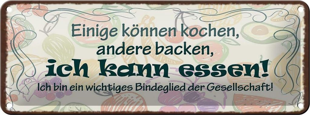 Blechschild einige können kochen backen ich, 27x10 cm, Blechschilder Spruch Küche