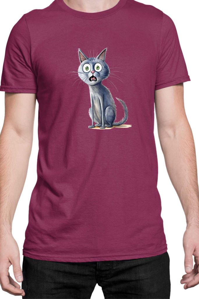 Herren T-Shirt Funny Cats Breeds Blue Cat 026, Man XL / Burgundy