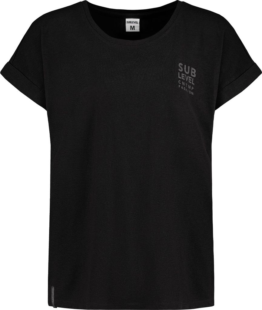 Sublevel Lässiges S/S Rundhals T-Shirt mit Aufschrift und Rollsäumen Größe: S