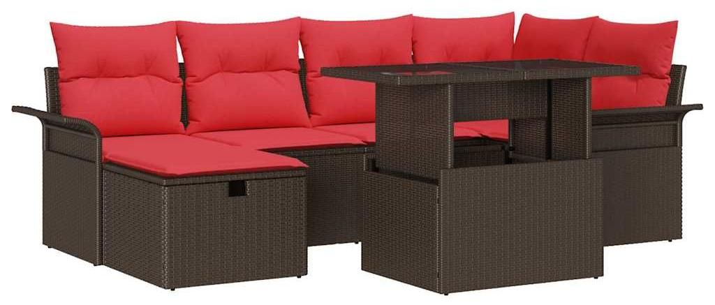 “2026 Modern“ Braun Garten-Sofa-Set mit Kissen mit Speicher 7 pcs Braun Poly Rattan - Designermöbel 24217 - Gartenmöbel-Set Terrassenmöbel L...