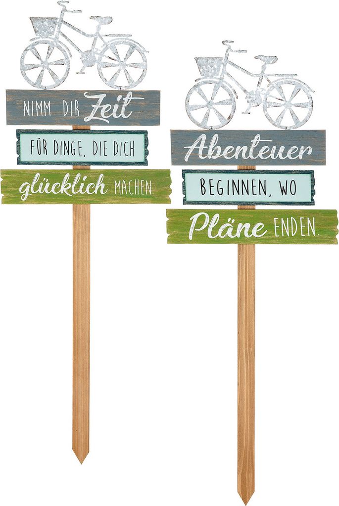 Gilde Gartenstecker, Fahrradmotiv, Spruch, Plankendesign, MDF, grün, L. 1 cm, B. 30 cm, H. 100 cm 44139 4063387441398 2 Stück (2-fach sortiert)