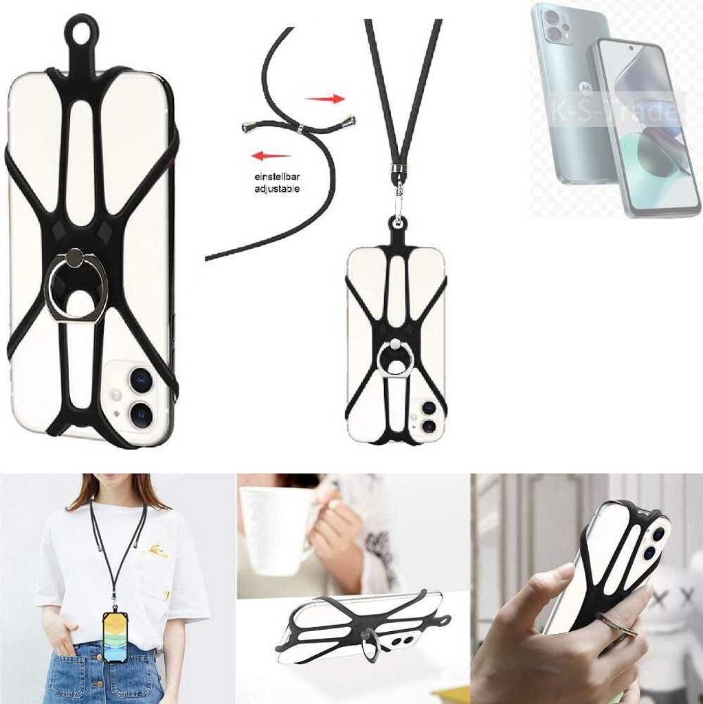 K-S-Trade 3in1 Handykette Handyband Handykordel Halsband Smartphone-Ring Handy-Ring kompatibel mit Motorola Moto G23 Fingerhalterung Handyring