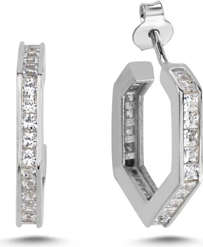 Boucles d'oreilles pentagone en argent 925 et zircone brillant pour femme