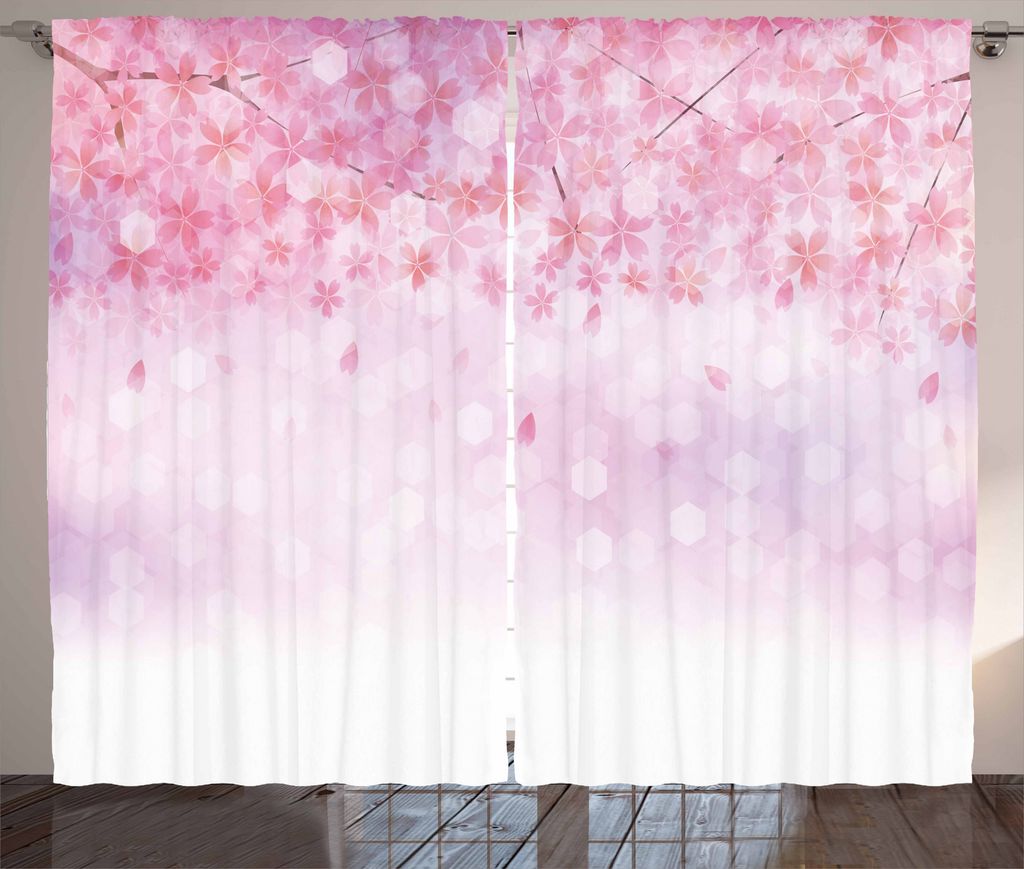 ABAKUHAUS Blassrosa Rustikaler Vorhang, Sakura Bloom Röschen, Wohnzimmer Universalband Gardinen mit Schlaufen und Haken, 280 x 175 cm, Pale Pink W...