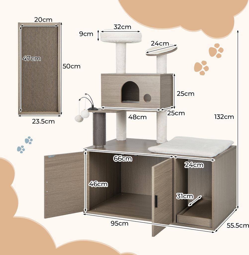 COSTWAY Kratzbaum mit Katzenklo und Höhle, 2-in-1 Produktbild 3