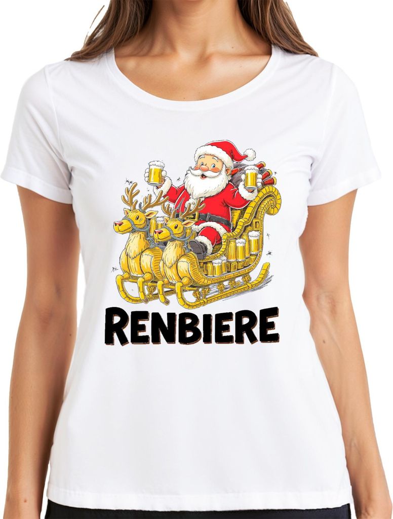 RENBIERE Lustiges Weihnachten Bier Rentier Santa Geschenk Party Damen T-Shirt, Weiß, XL