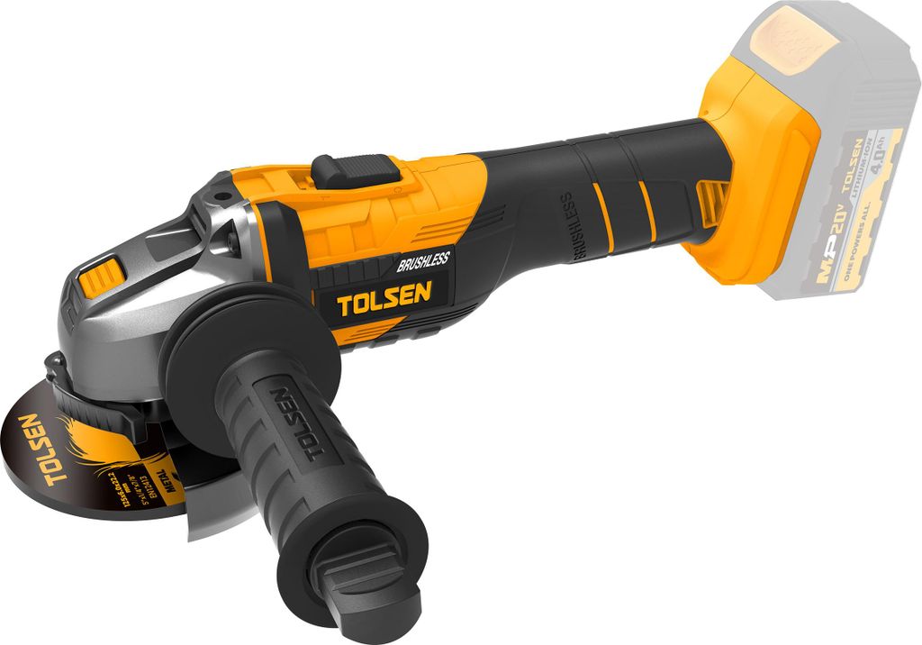 Tolsen Winkelschleifer 100 mm bürstenlos – 20 V Li-Ionen-Akku – 9500 U/min – M10 – Nur Werkzeug | Inkl. Zubehör - Maxami
