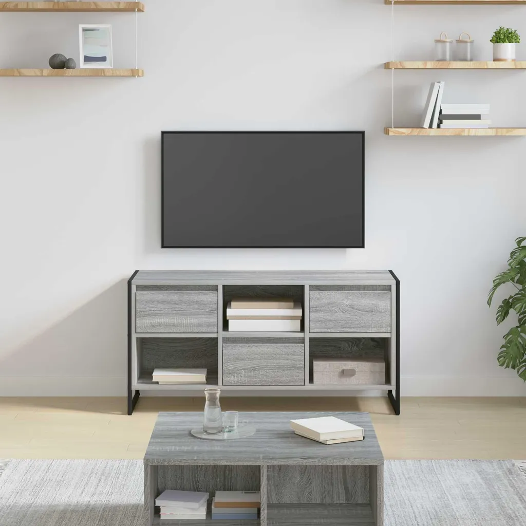 Meuble TV Gris Sonoma 100 cm : Gain de Place et Rangement Multimédia