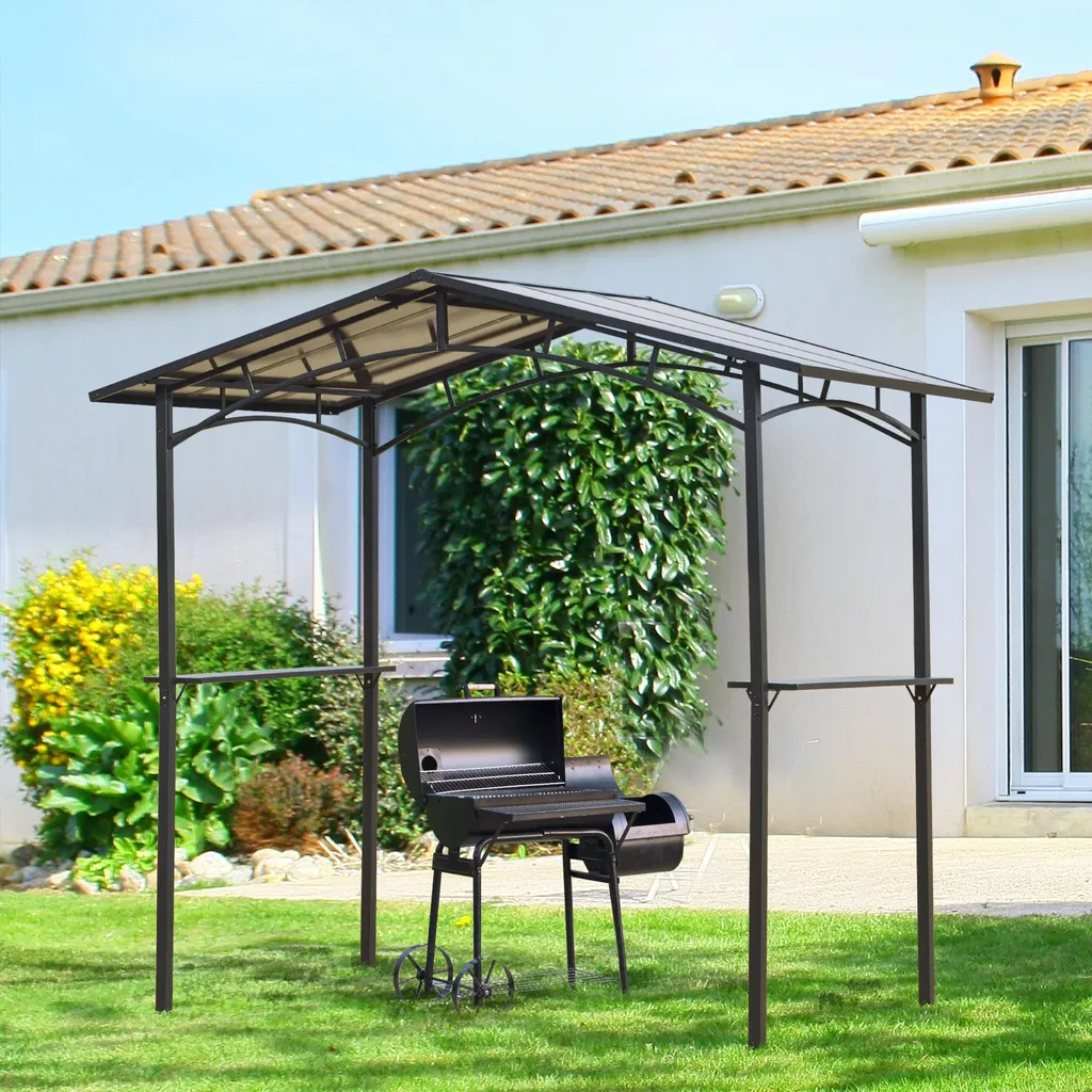 Abri de Barbecue en Métal avec Toit en Polycarbonate et 2 Étagères