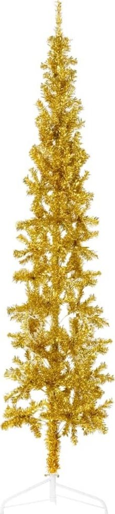 The Living Store Künstlicher Halb-Weihnachtsbaum mit Ständer Schlank Gold 180 cm