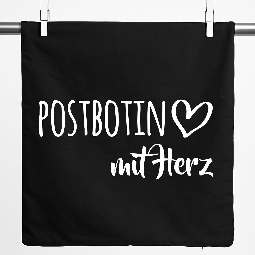Huuraa Kissenbezug Postbotin mit Herz 40x40cm Black Baumwolle Dekokissenbezug Geschenkidee