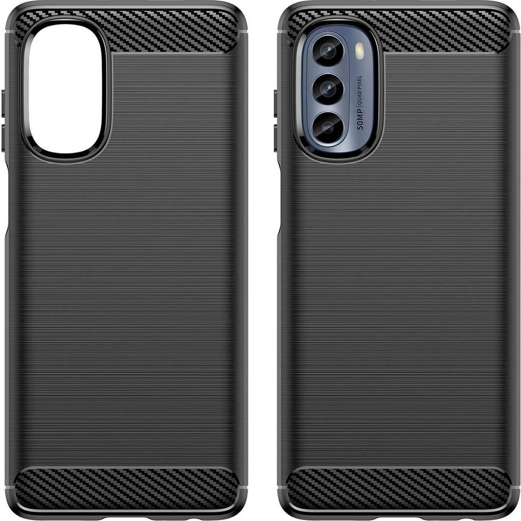 Carbon Case Hülle kompatibel mit Motorola Moto G62 flexible Silikon Carbon Hülle schwarz
