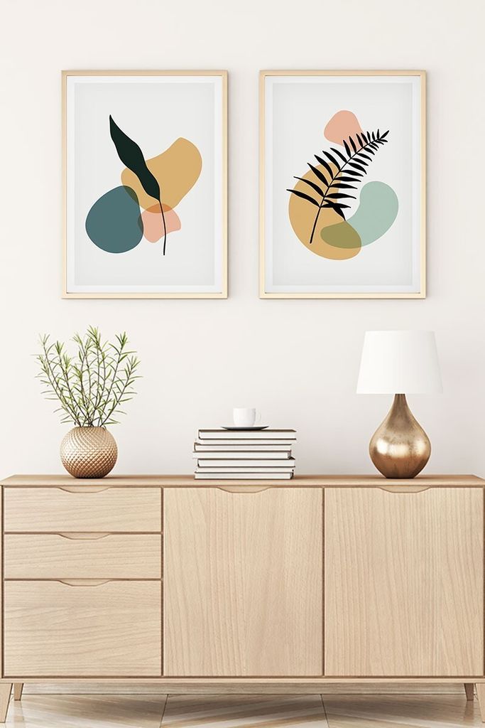 Wallity, Huhu124 - 70 x 50, Dekorativ gerahmtes MDF-Gemälde (2 Stück), 100 % MDF, Mehrfarbig, 50 x 70 cm