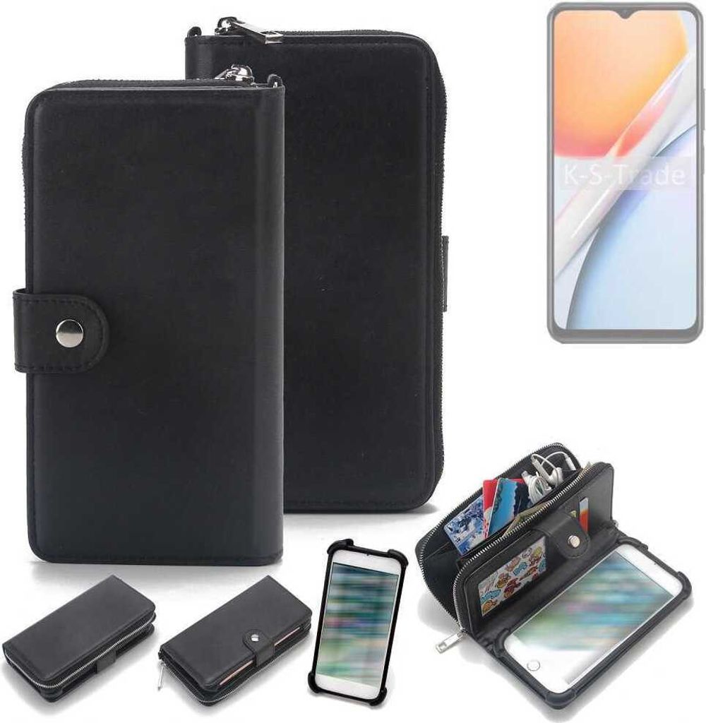 K-S-Trade 2in1 Handyhülle Schutzhülle kompatibel mit Vivo G2 & Portemonnee Cover Handy Hülle Case Etui Geldbörse Wallet Bookstyle Hülle schwarz