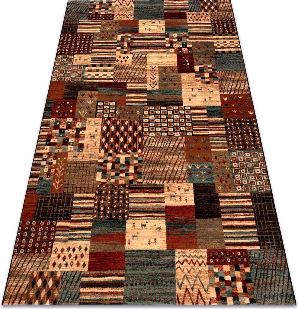Tapis décoratif pour entrée ou chambre Patchwork rouge et beige 80x160