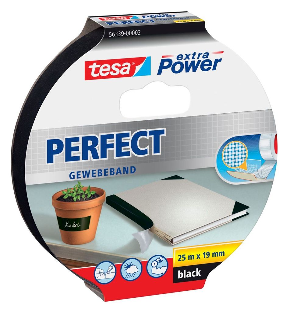 TESA 56339-02, 25 m, Schwarz, Stoff, Karton, Papier, Stark, Produktbild 