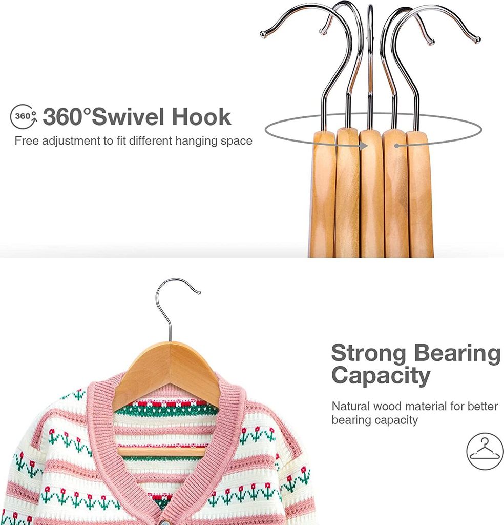 Baby Kleiderbügel 20-tlg Holz - Rutschfeste Kinderbügel Mit Bären-Design