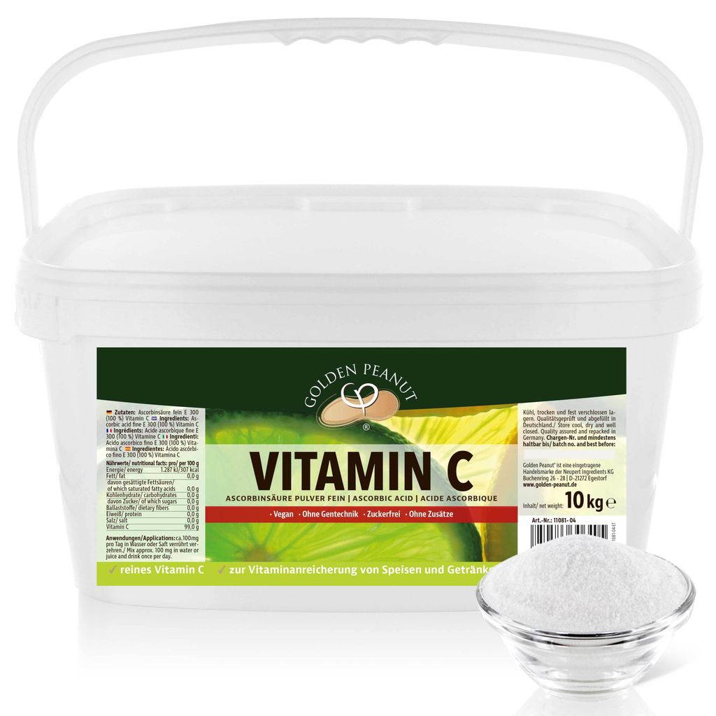 GOLDEN PEANUT Vitamin C Pulver 10 kg reine Ascorbinsäure ohne Zusätze hochdosiert vegan und ohne Gentechnik