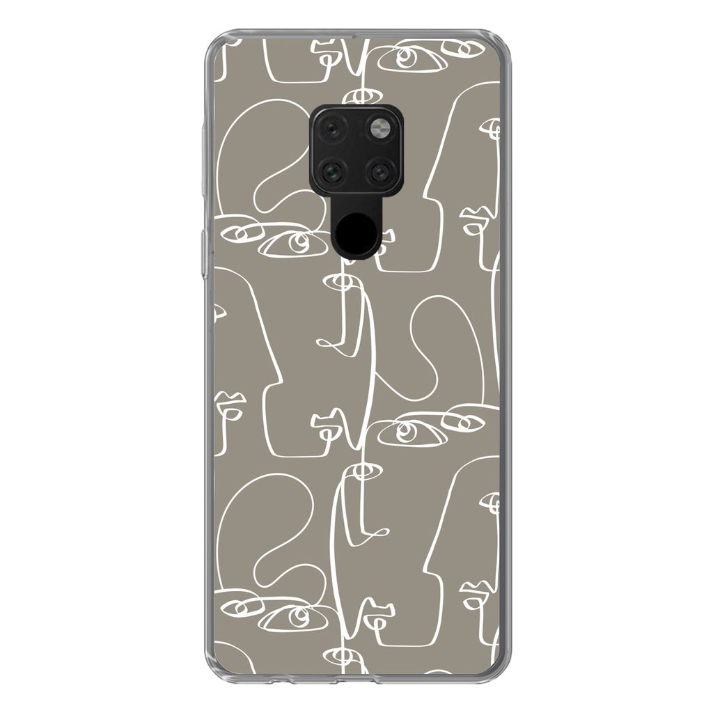 MuchoWow Handyhülle Schutzhülle Hülle für Huawei P40 Lite Muster - Kopf - Strichzeichnung Silikon Softcase Handy Hülle - Handy