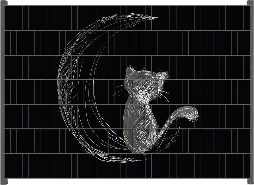 Wallario Zaunsichtschutz mit Motiv Katze sitzt auf dem Mond - illustriert in weiß auf schwarz für Ein- und Doppelstabmatten Zäune in der Größe...