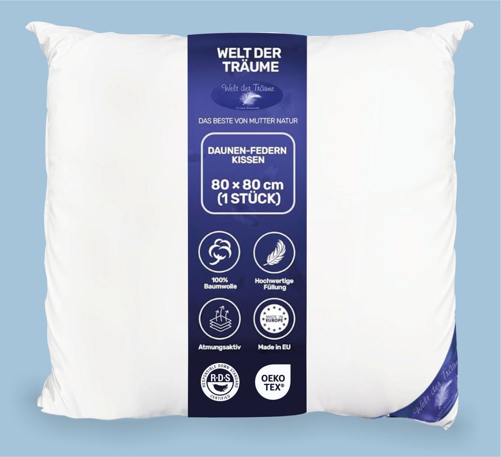 3 Kammerkissen Dreikammerkissen 80x80 cm 1400 Gr. Daunen Premium Hotel Qualität Kissen Kopfkissen Stützkissen Schlafkissen Schlaf Kissen Daunenki...