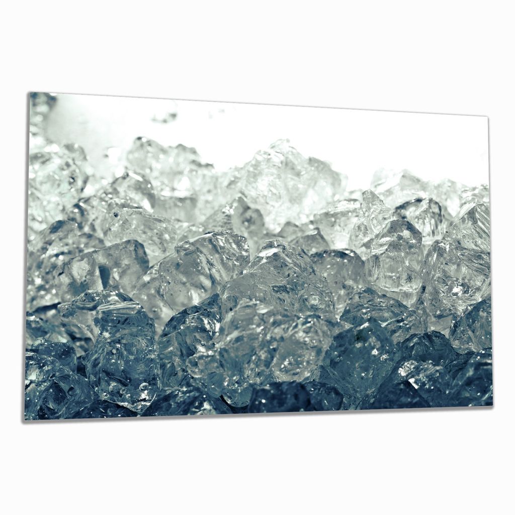 Wallario Herdabdeckplatte aus Glas, Größe 80 x 52 cm 1-teilig, Motiv Leuchtendes Eis in blau-grau