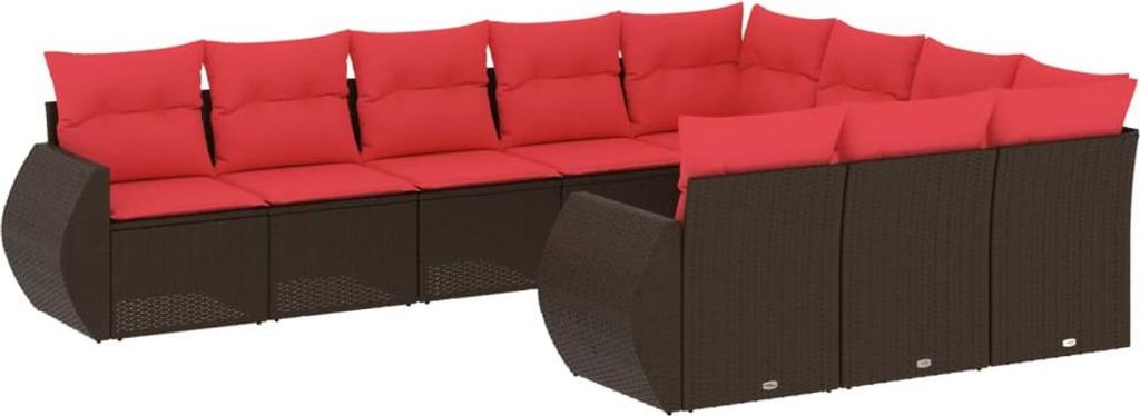 10-teiliges Gartensofa-Set mit Kissen, braun, Polyrattan